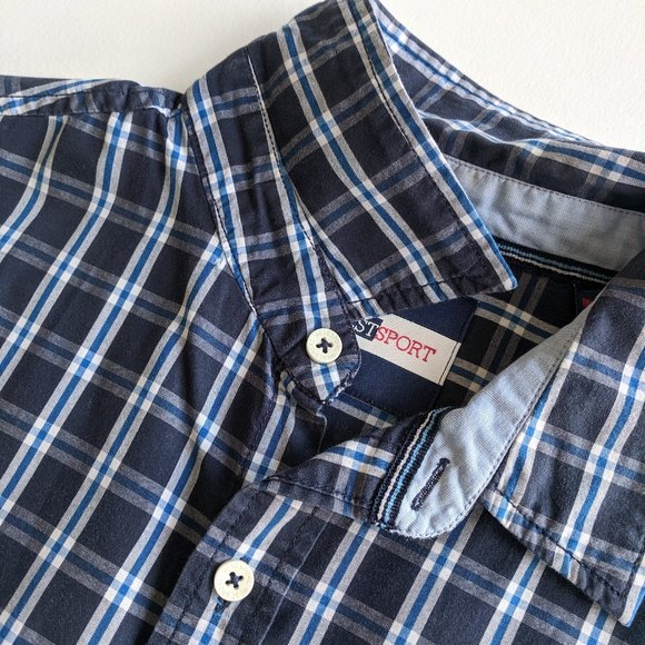 WestSport Blue Plaid Short Sleeve Buttondown Shirt - Picture 7 of 8